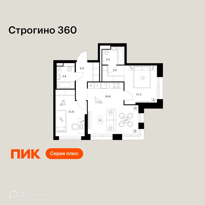2-комнатная квартира 59.4 м² Строгино 360