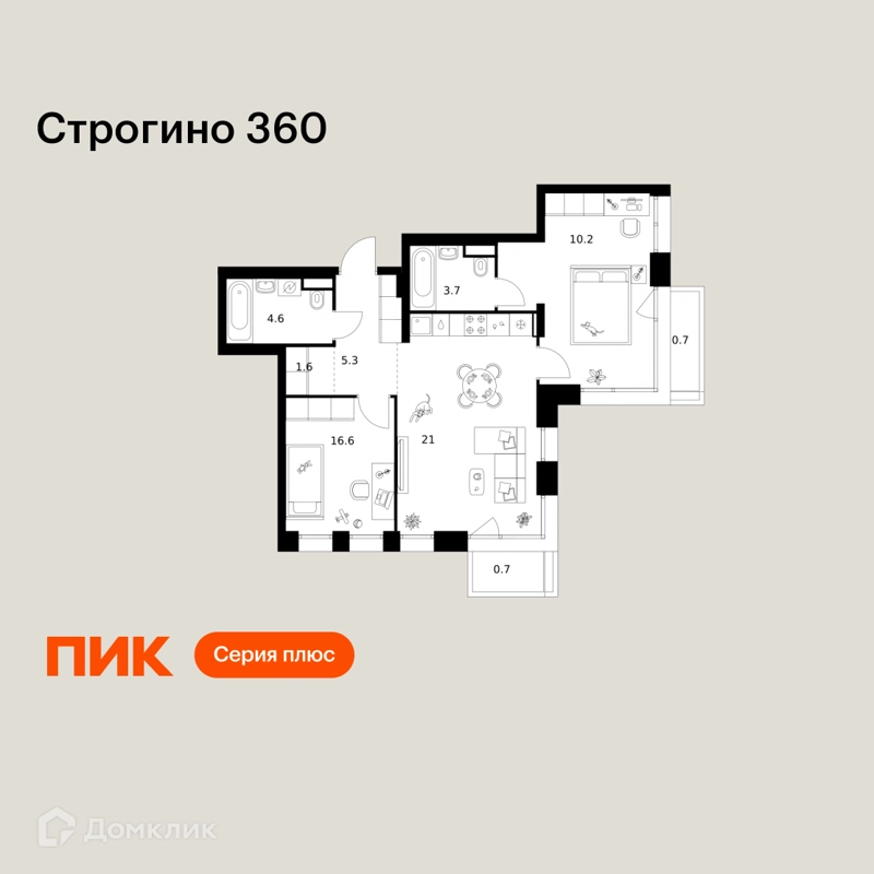2-комнатная квартира 64.4 м² Строгино 360