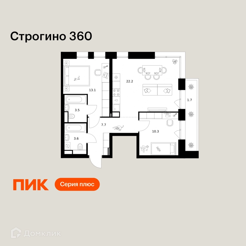 2-комнатная квартира 62.1 м² Строгино 360