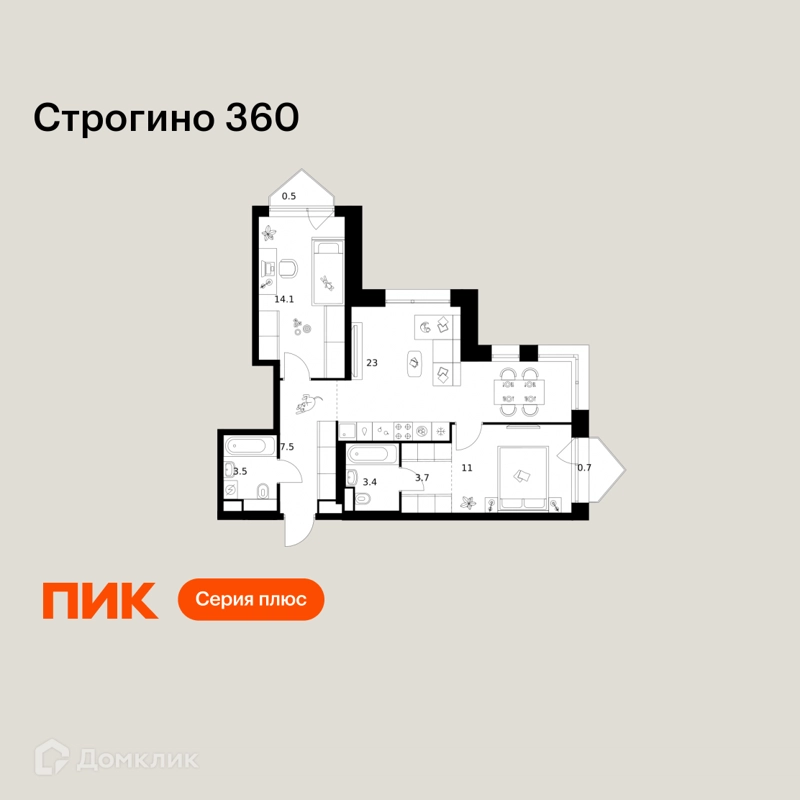 2-комнатная квартира 67.4 м² Строгино 360
