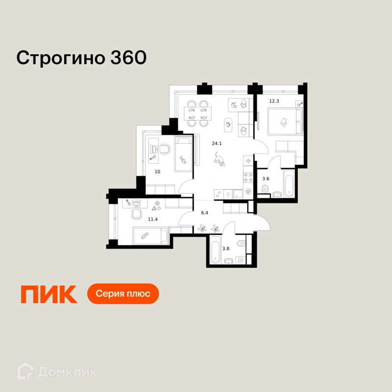 3-комнатная квартира 71.6 м² Строгино 360