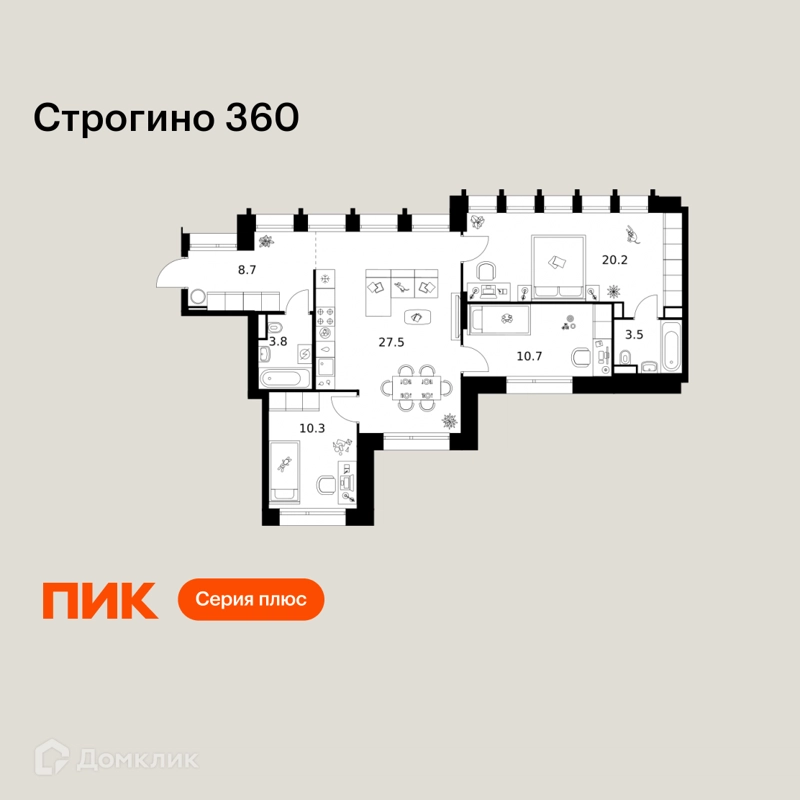 3-комнатная квартира 84.7 м² Строгино 360