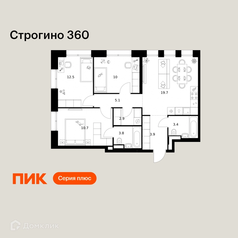 3-комнатная квартира 72 м² Строгино 360