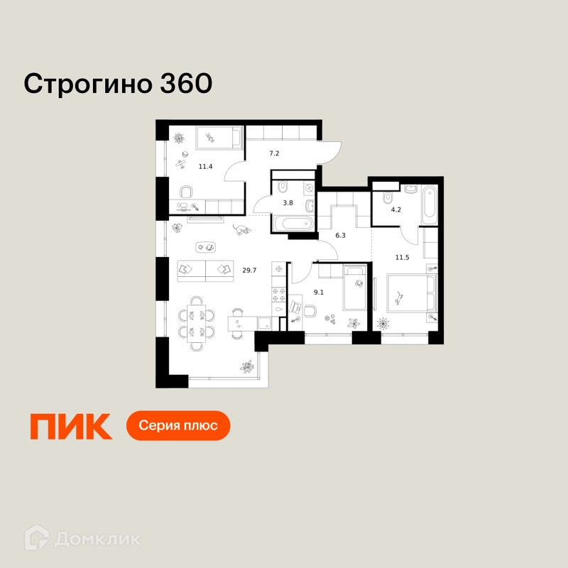 3-комнатная квартира 83.2 м² Строгино 360