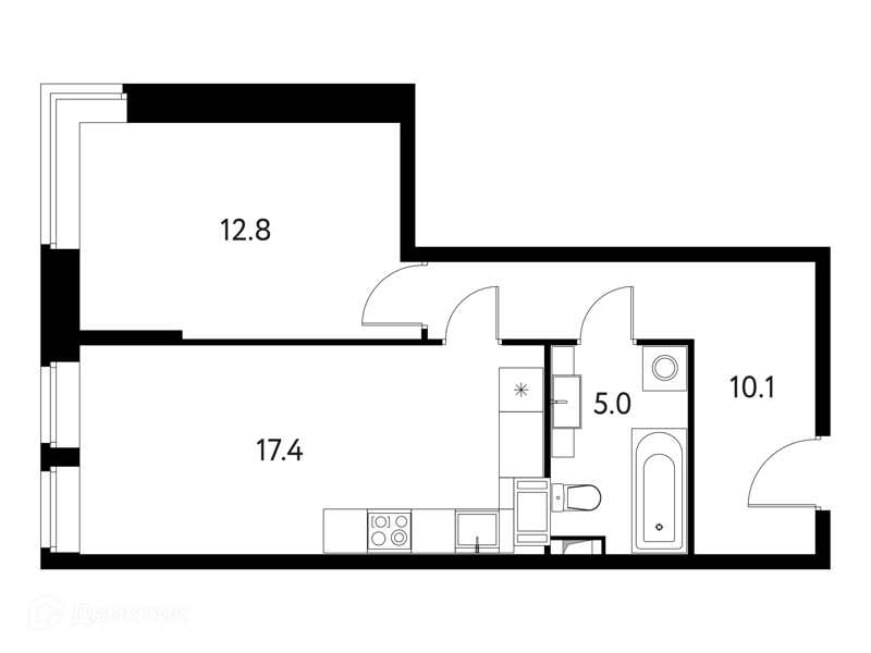 1-комнатная квартира 45.33 м² Солнечный Парк