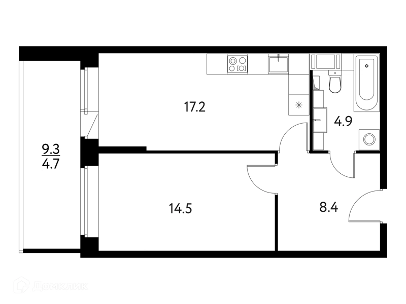 1-комнатная квартира 49.6 м² Солнечный Парк