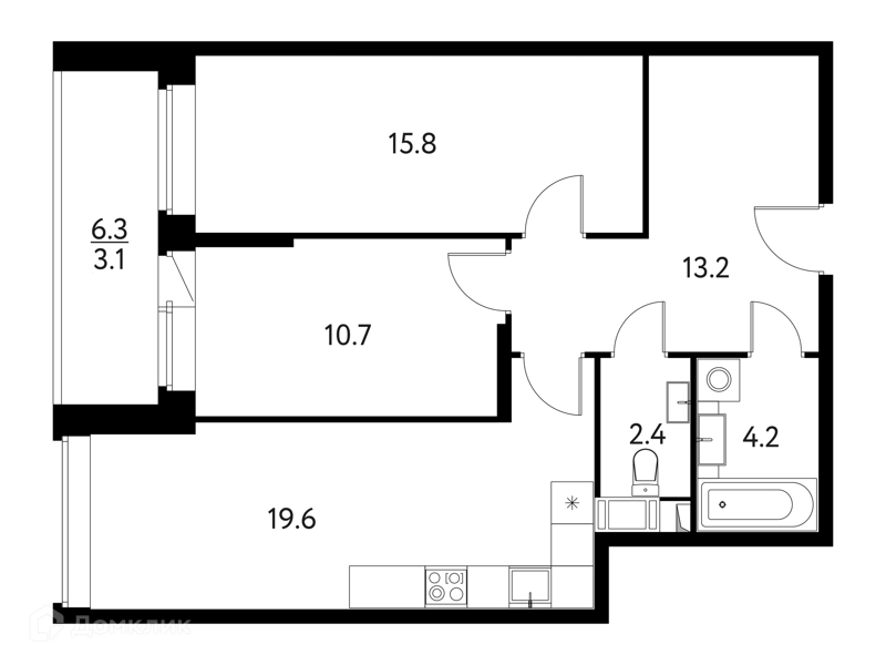 2-комнатная квартира 70.9 м² Солнечный Парк