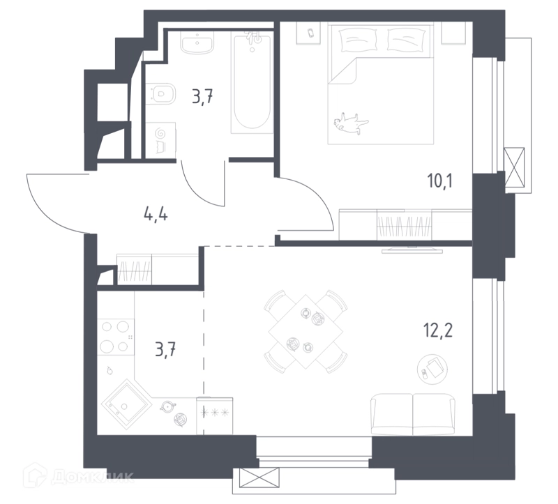 1-комнатная квартира 33.94 м² Верейская 41