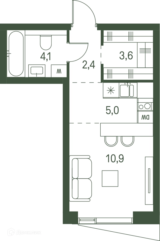 Студия 26 м² Моментс