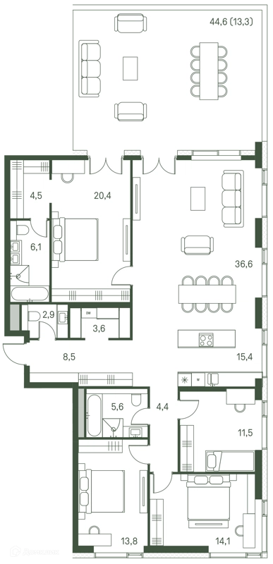 5-комнатная квартира 160.7 м² Моментс
