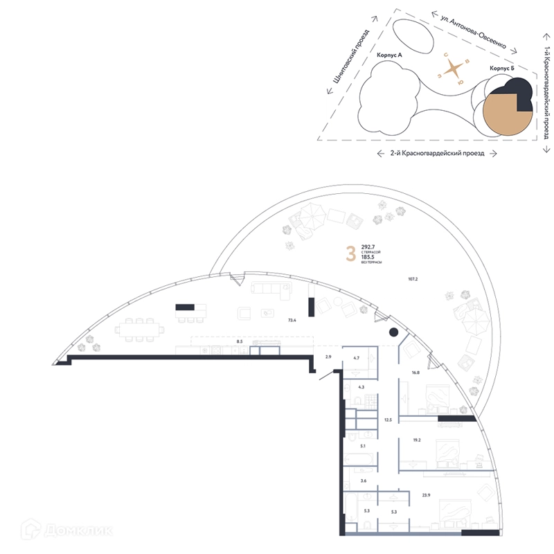 3-комнатная квартира 292.7 м² АУРУС Резиденции