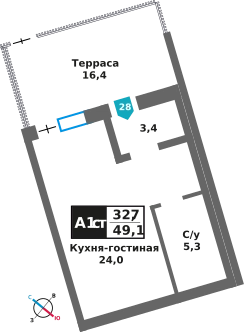 1-комнатная квартира 49.1 м² Отрада на реке