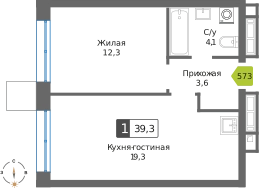 1-комнатная квартира 39.3 м² Сити квартал Отрада