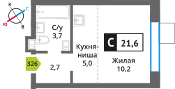 Студия 21.6 м² Никольский квартал Отрада