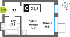 Студия 21.8 м² Никольский квартал Отрада