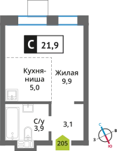 Студия 21.9 м² Никольский квартал Отрада