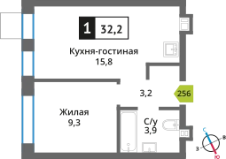 1-комнатная квартира 32.2 м² Никольский квартал Отрада