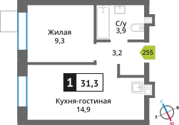 1-комнатная квартира 31.3 м² Никольский квартал Отрада