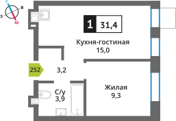 1-комнатная квартира 31.4 м² Никольский квартал Отрада