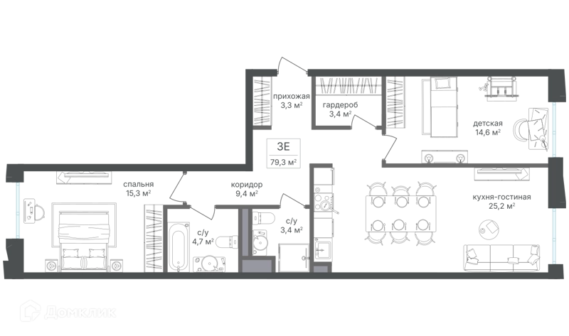 2-комнатная квартира 79.1 м² Семеновский парк 2