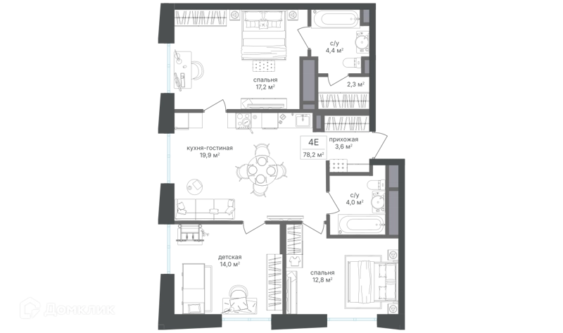 3-комнатная квартира 78 м² Семеновский парк 2